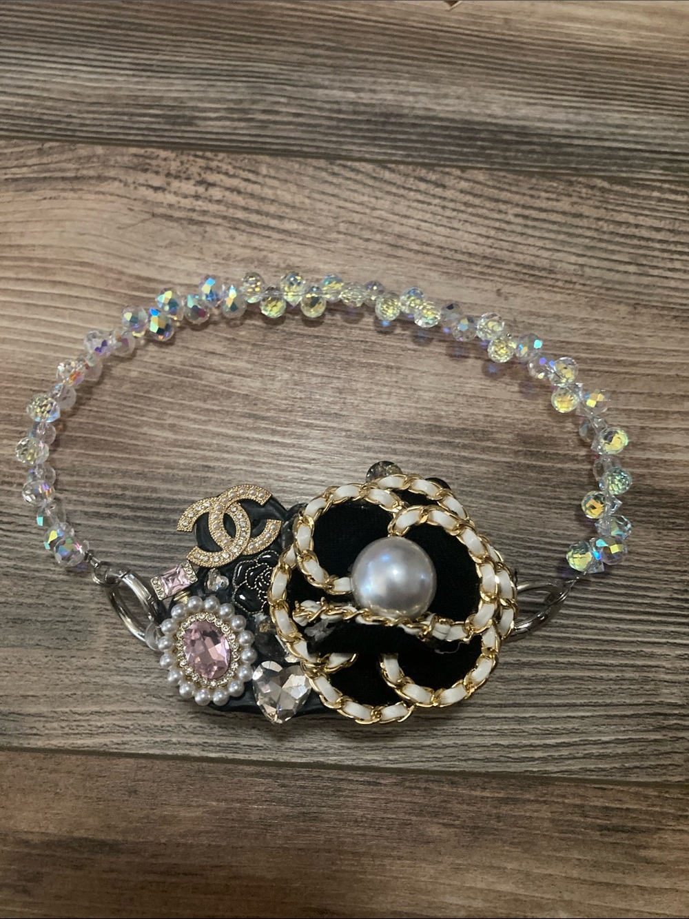 Floral CC Beaded Bag Phone Charm Pearl